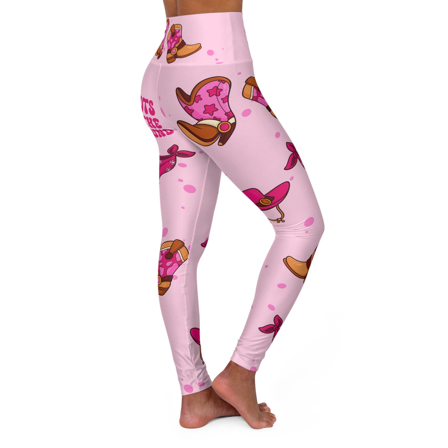 "Boots on the Ground” Pink Cute High-Waisted Yoga Leggings, Line Dancers Trendy Fitness, Activewear for Women