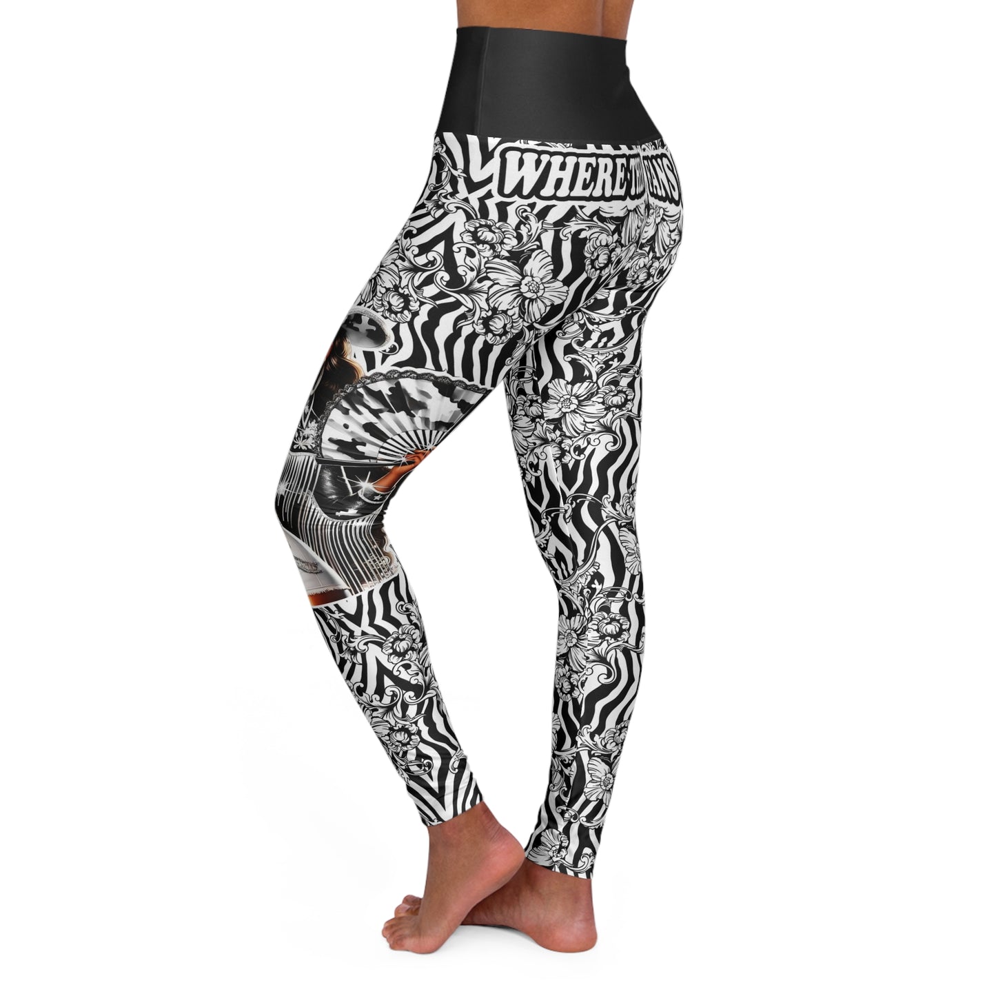 "Where Them Fans At?" Stylish High Waisted Yoga Leggings for Active Lifestyles, Fitness Leggings, Workout Pants, Trendy Athleisure Wear, Unique Gift for Her, Line Dancing