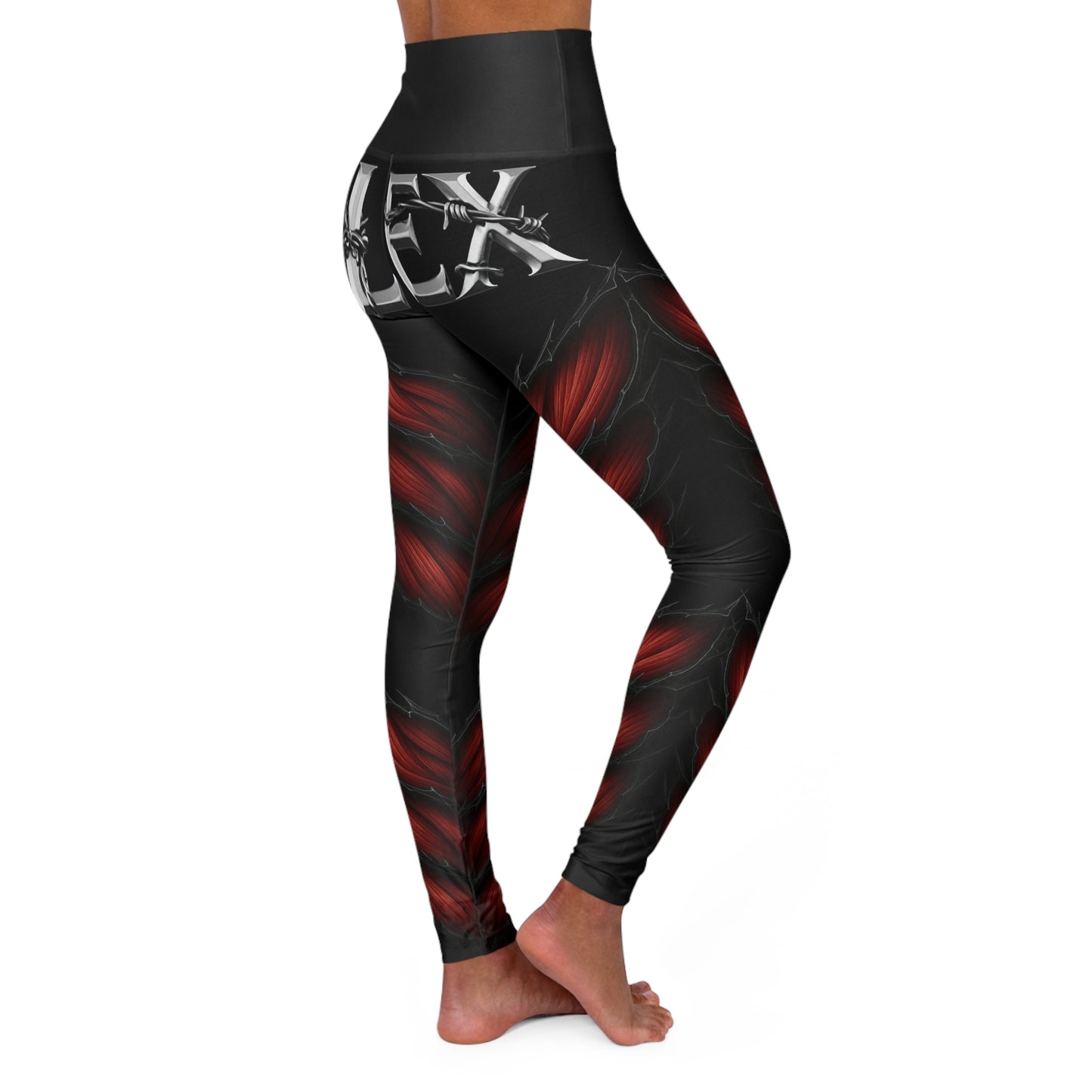 "Flex" High Waisted Yoga Leggings with Bold Red Design | Gym Wear, Line Dancing, Fitness Apparel, Workout Leggings, Athleisure, Activewear