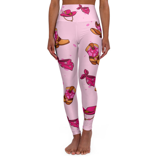 "Boots on the Ground” Pink Cute High-Waisted Yoga Leggings, Line Dancers Trendy Fitness, Activewear for Women