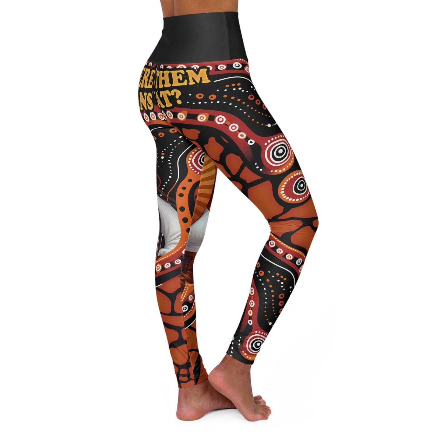 "Where Them Fans At?" Bohemian High Waisted Yoga Leggings | Stylish Activewear for Yoga & Fitness | Unique Design for Artistic Souls, Perfect Gift for her, Line Dancing