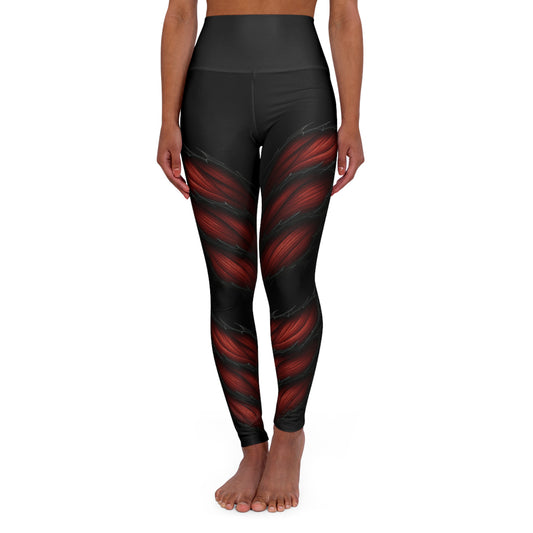 "Flex" High Waisted Yoga Leggings with a Bold Red Design | Mafia Line Dancers