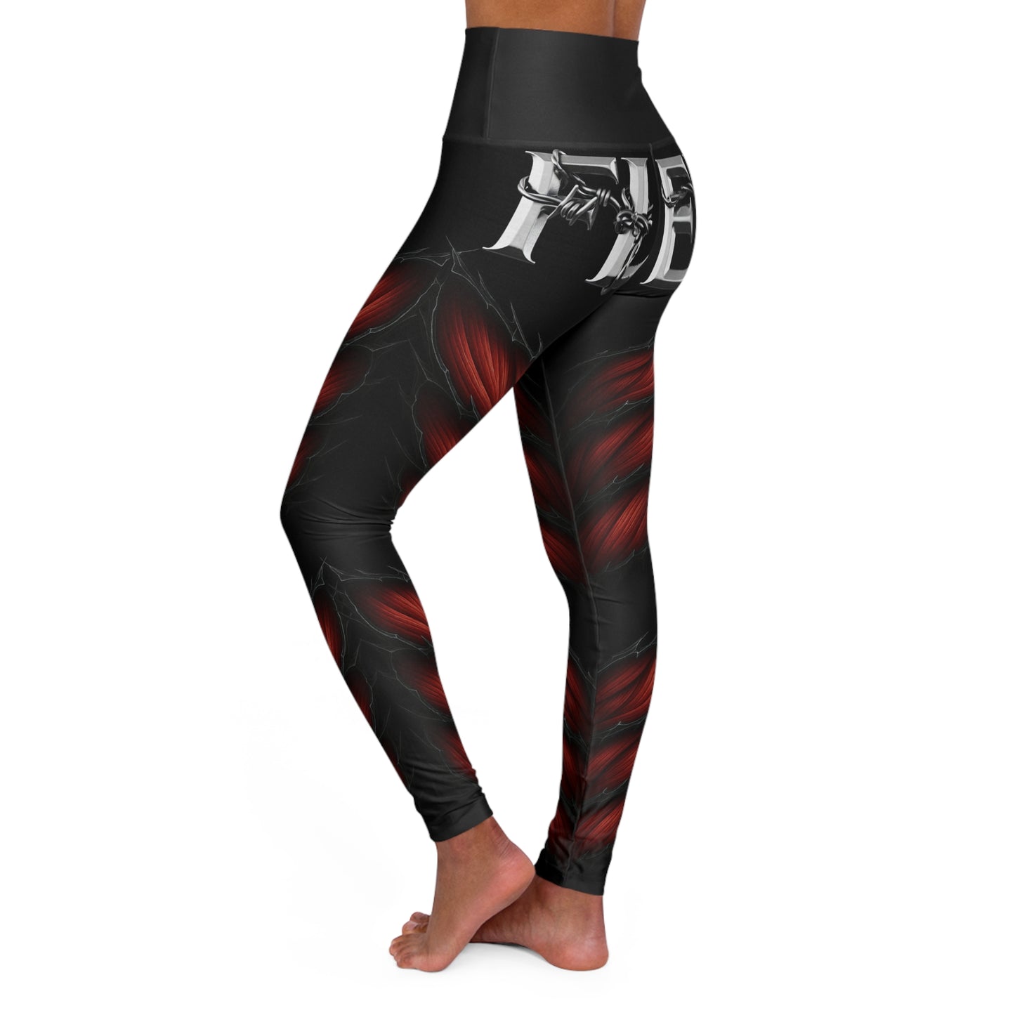 "Flex" High Waisted Yoga Leggings with a Bold Red Design | Mafia Line Dancers