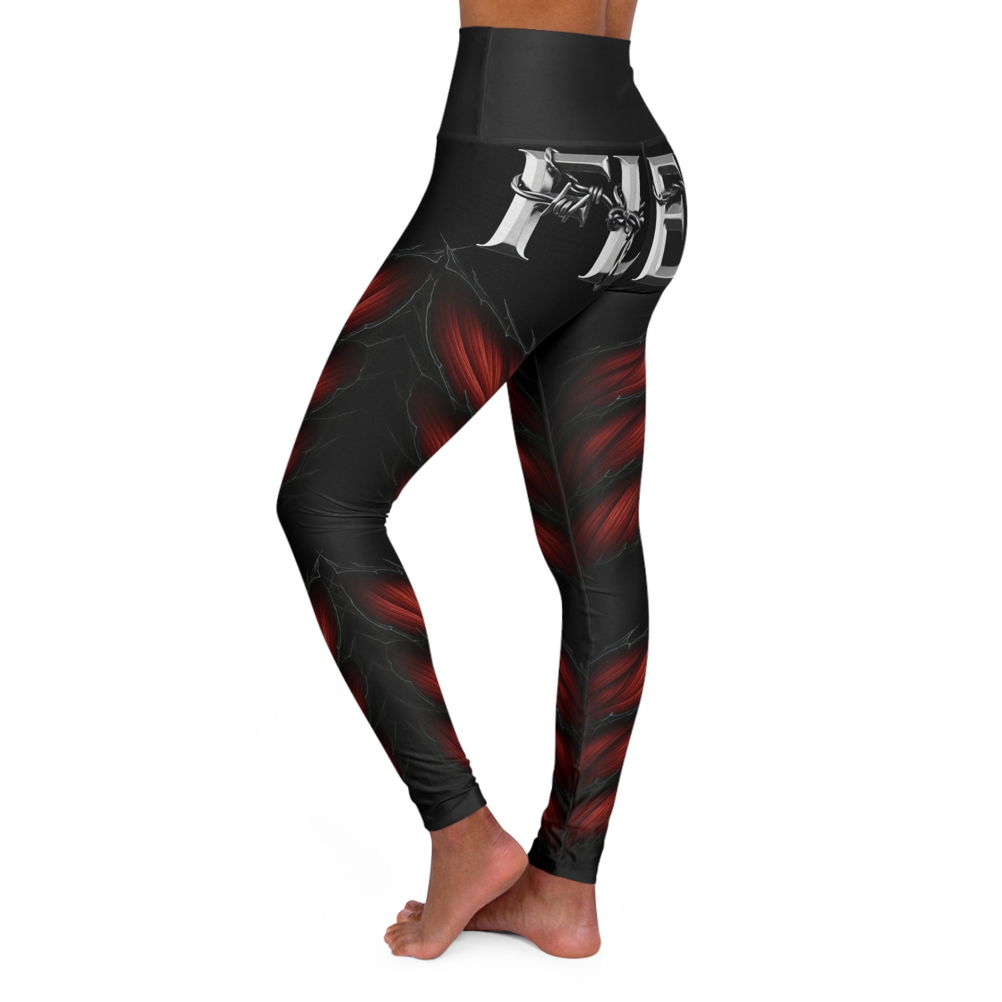 "Flex" High Waisted Yoga Leggings with a Bold Red Design | Mafia Line Dancers
