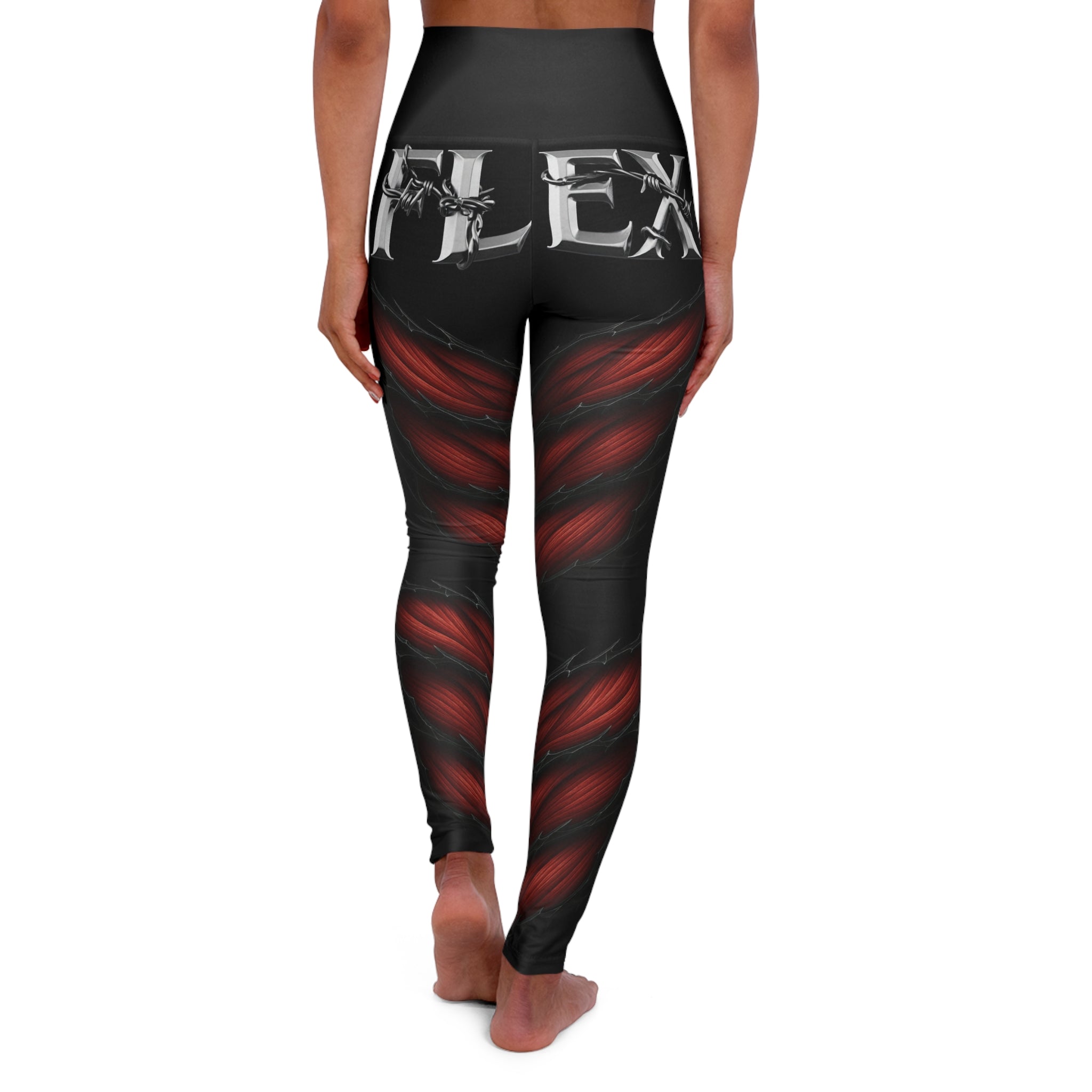 "Flex" High Waisted Yoga Leggings with a Bold Red Design | Mafia Line Dancers