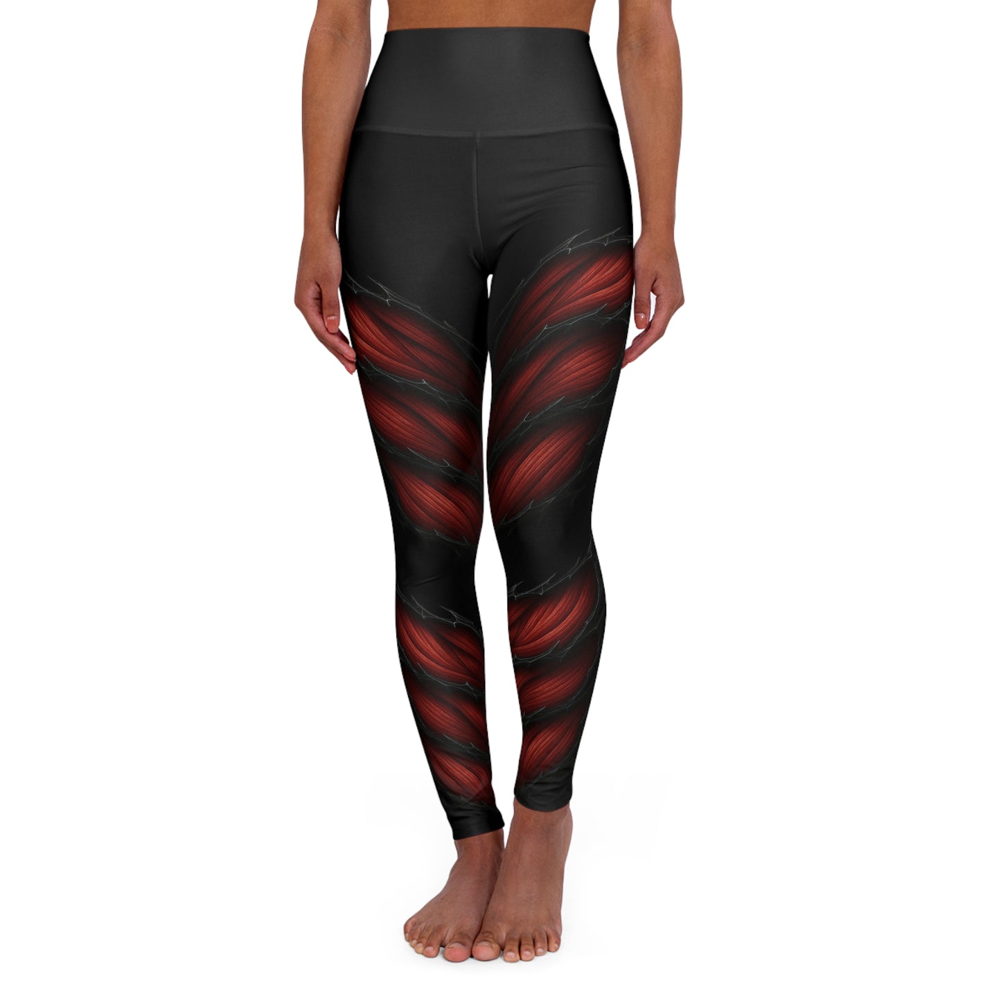 "Flex" High Waisted Yoga Leggings with a Bold Red Design | Mafia Line Dancers