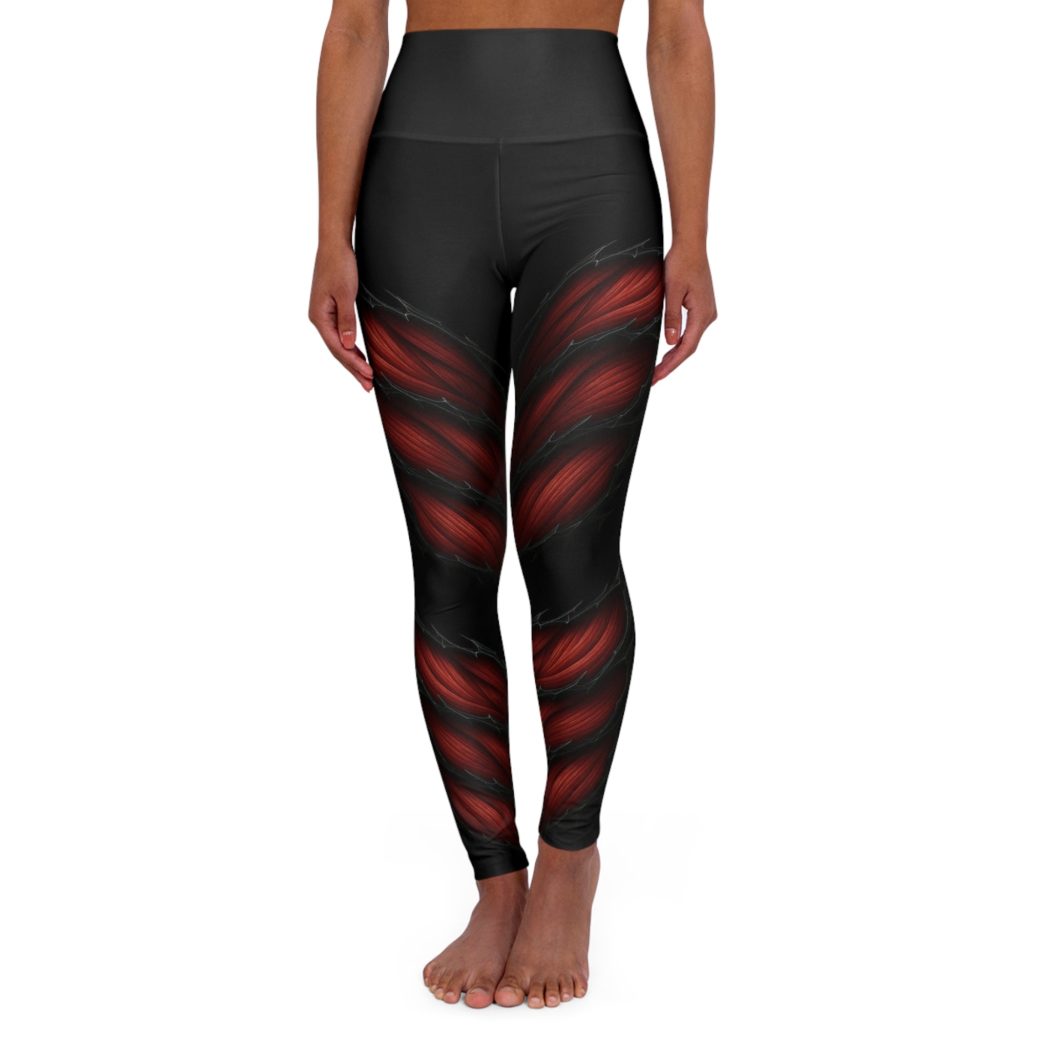"Flex" High Waisted Yoga Leggings with a Bold Red Design | Mafia Line Dancers